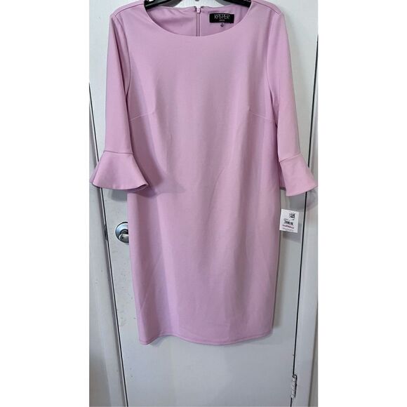 Kasper Women's Ruffle Sleeve Lined Sheath Dress Salmon Pink Size 10 NWT P1-120 - Picture 3 of 11